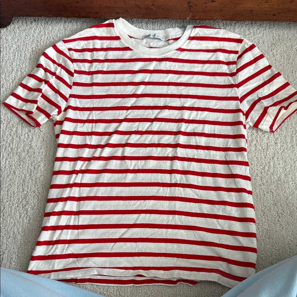 Zara Cream Tee with Red Accent